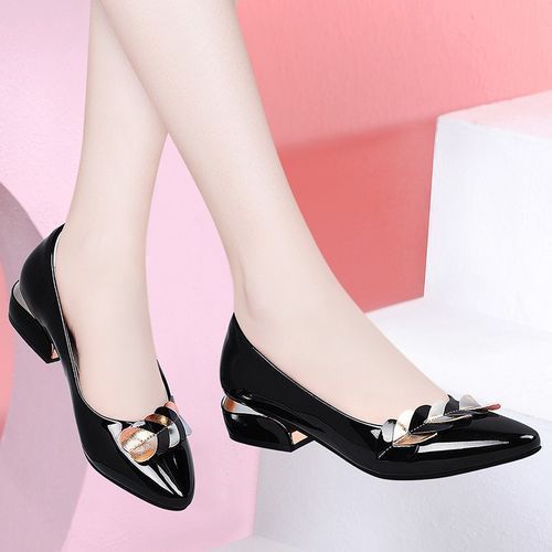 Low Heel Ladies High Heels Sweet Love Pointed Toe Pumps-Black
