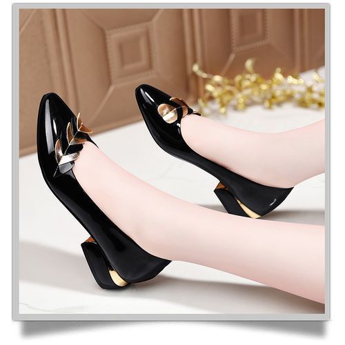 Low Heel Ladies High Heels Sweet Love Pointed Toe Pumps-Black