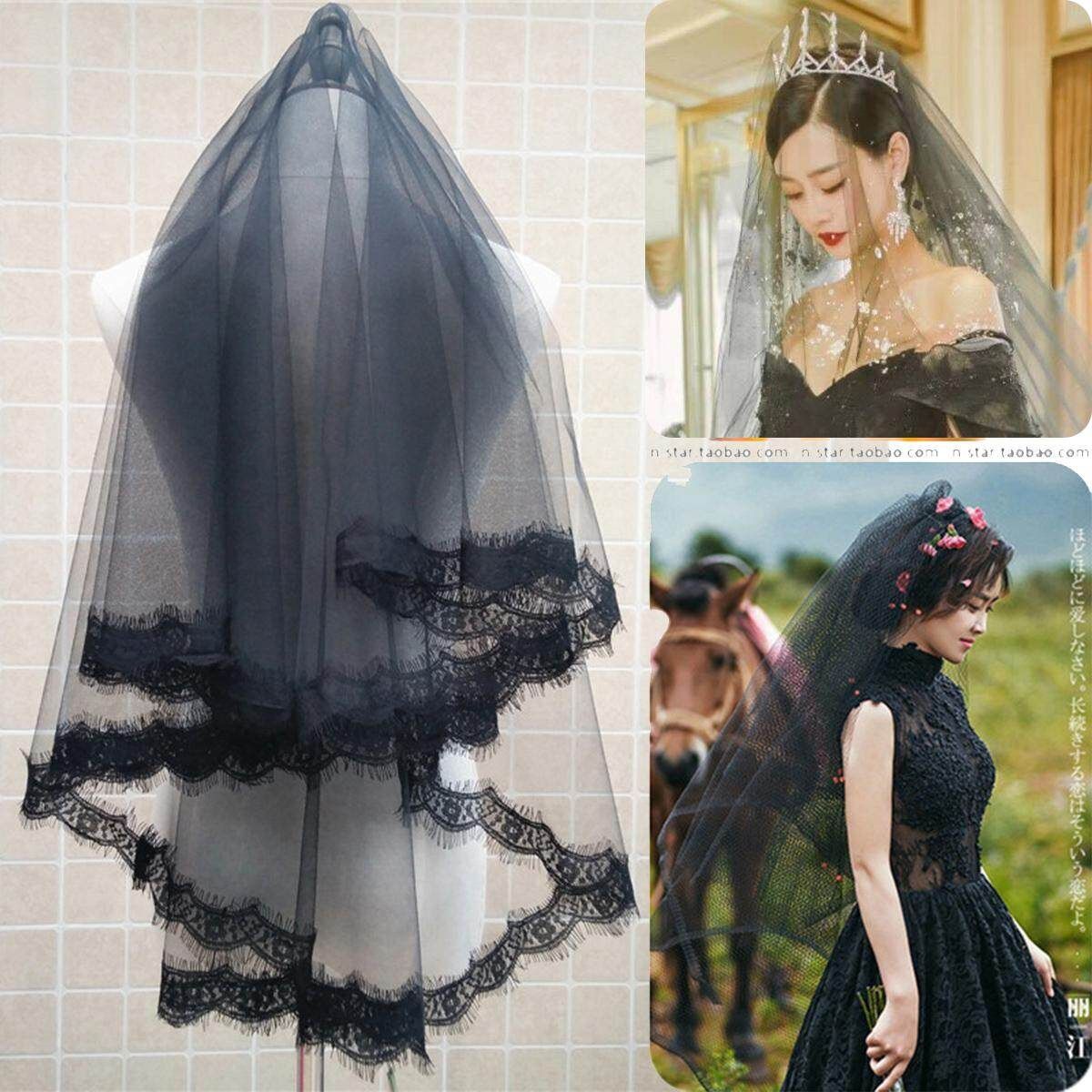 Bridal Gothic Wedding Veil Black Rose HALLOWEEN Punk Victorian Rave Fancy Dress