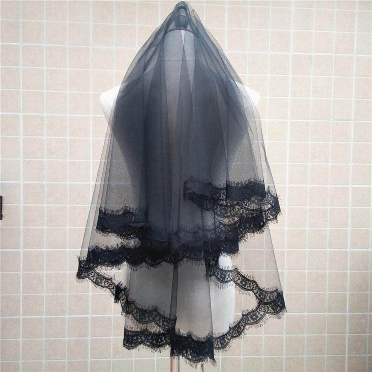 Bridal Gothic Wedding Veil Black Rose HALLOWEEN Punk Victorian Rave Fancy Dress