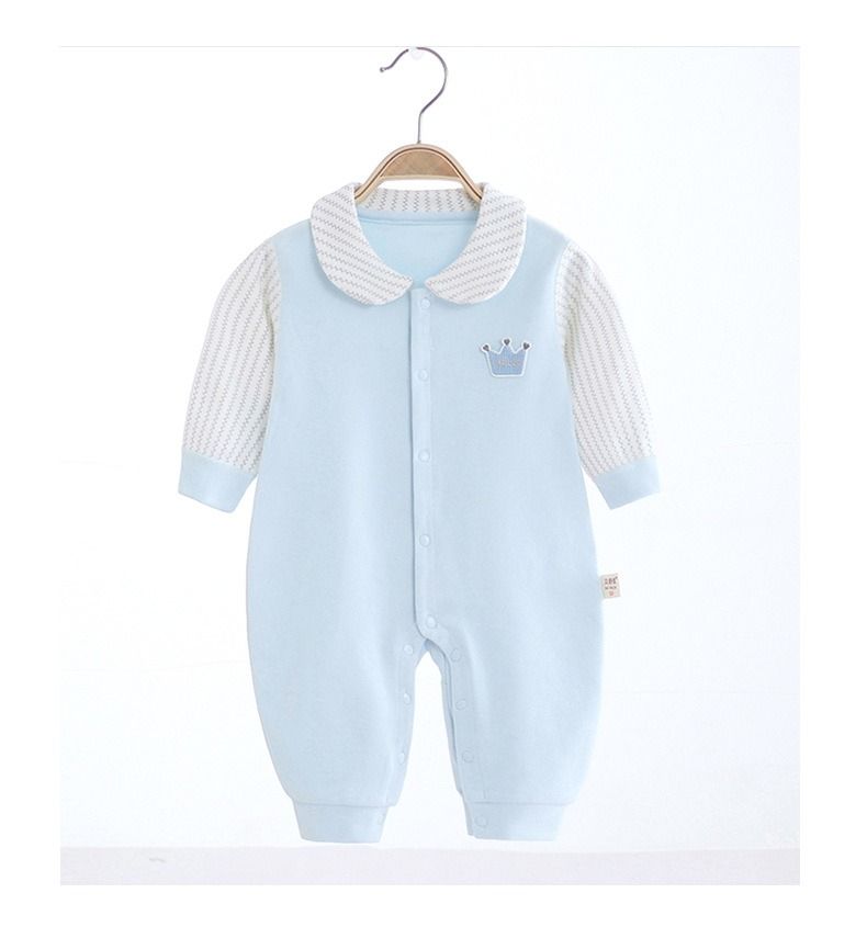 BABY BOY CHRISTENING ROMPER LAPEL STRIPE - Blue/White