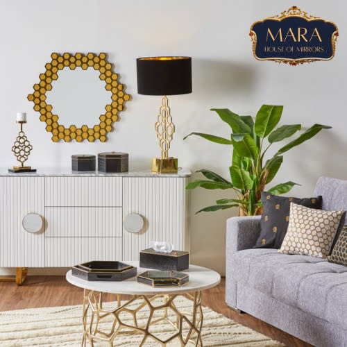 Mirror - Gold Honeycomb Design