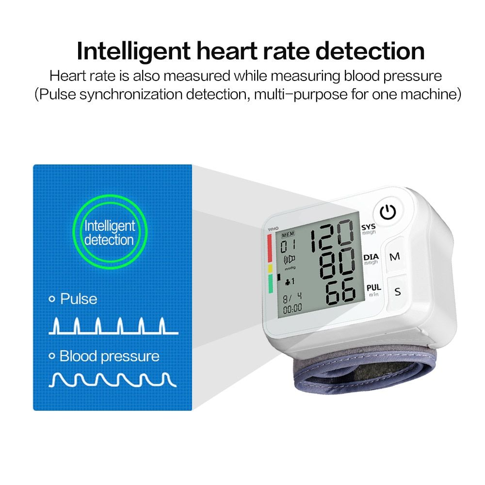 Wrist BP Blood Pressure Monitor Meter Pulse Rate Heart Beat Rate Device Machine Medical Equipment Tonometer BP Sphygmomanometer