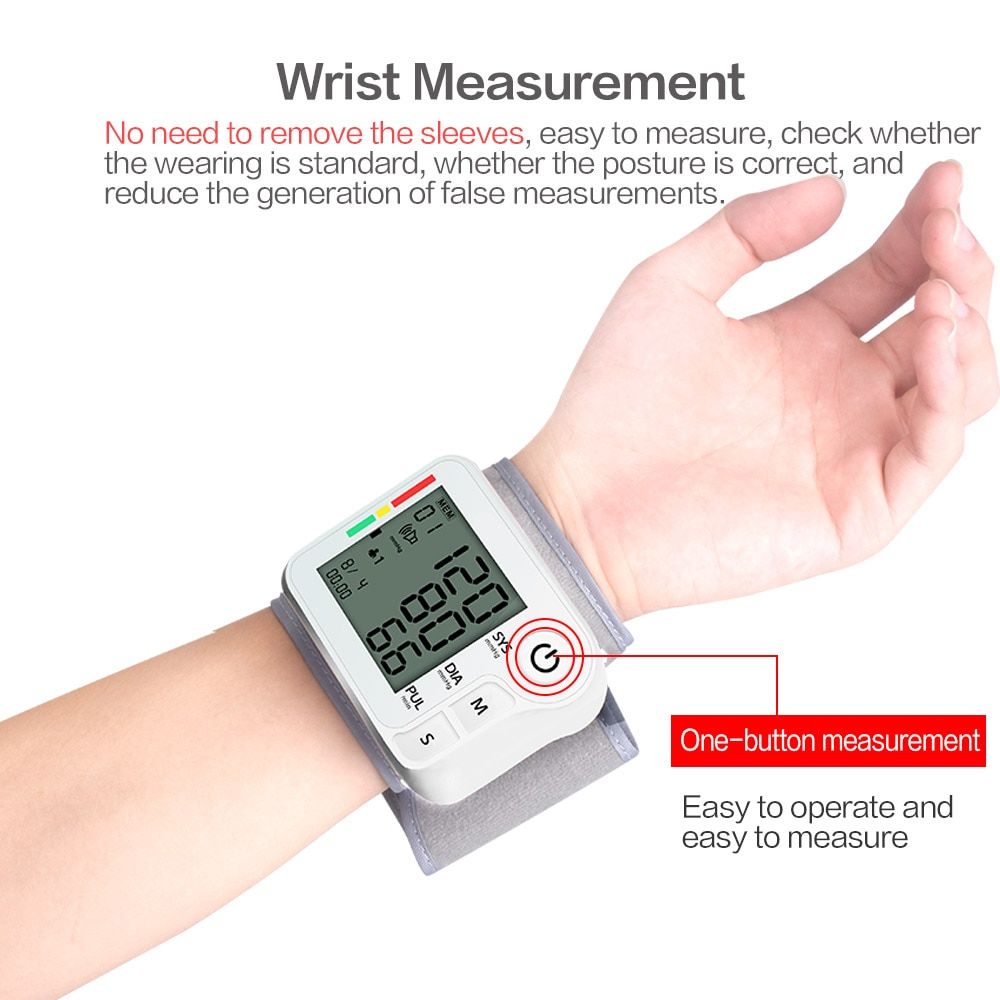 Wrist BP Blood Pressure Monitor Meter Pulse Rate Heart Beat Rate Device Machine Medical Equipment Tonometer BP Sphygmomanometer