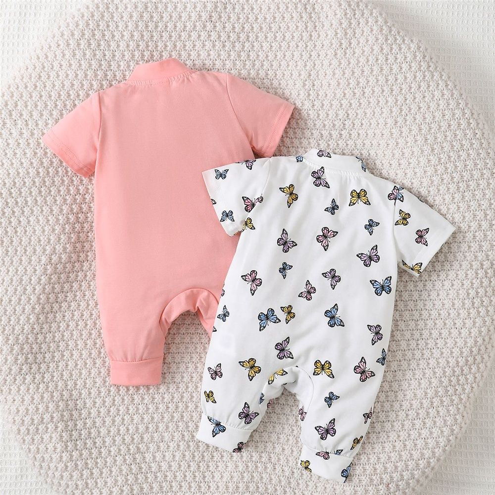 Newborn Baby Boy 2PCS Rompers Solid Pink+ Butterfly