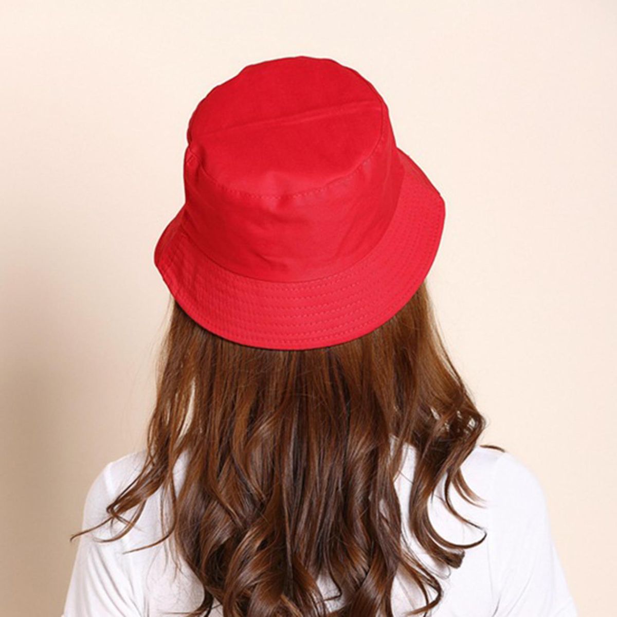 Unisex Cotton Fisherman Hat Solid Color Beach Outdoor-Red