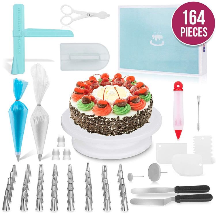 164 Pcs/set Cake Decorating Turntable Piping Tip Nozzle Pastry Bag Set Diy Kit