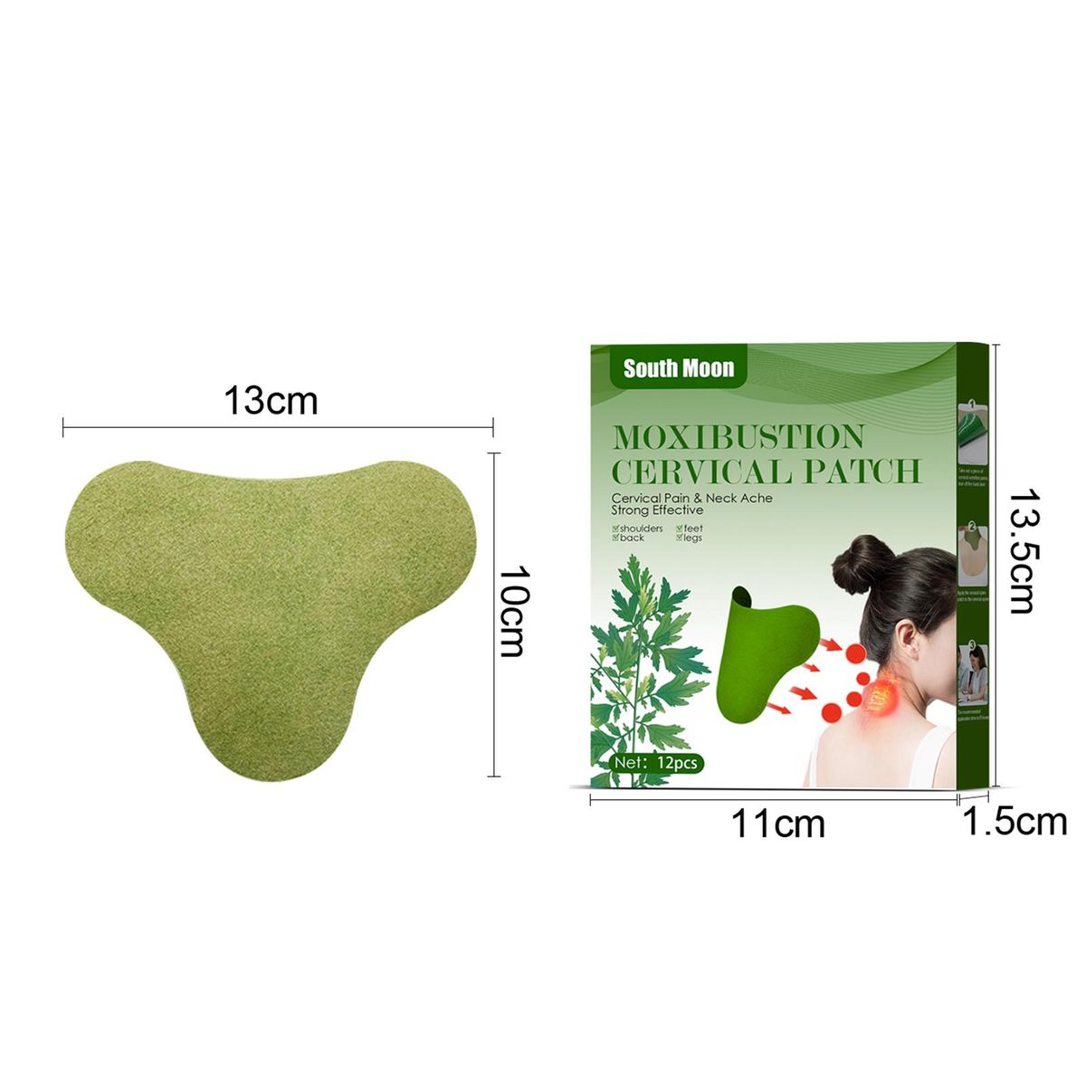 South Moon 12Pcs Non-woven Fabric Moxibustion Cervical Patches Cervical Pain Neck Ache Strong Effective for Shoulders Feet Back Legs