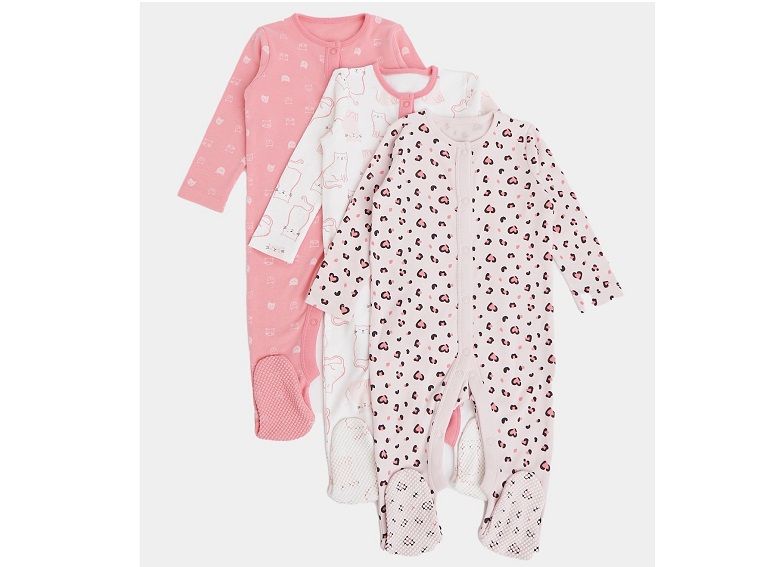Baby Girls Pure Cotton Sleepsuits Set - 3 Pack