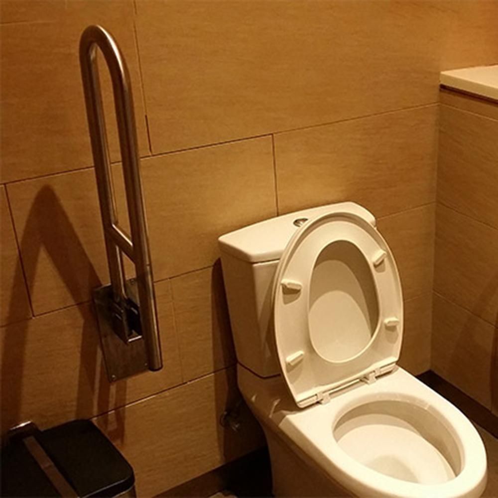 Aluminum Alloy Handrail for Toilet Anti-Fall / Anti-Slip Bathroom Handrail Flip-Up Safety Handrail Screw-In Safety Grab Bar Handle Home Health Care Equipment for Elderly Disabled (without Black Sponge Cover)