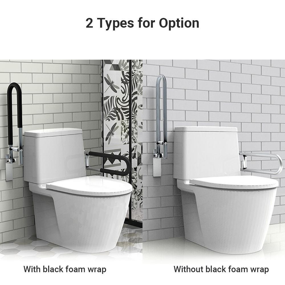 Aluminum Alloy Handrail for Toilet Anti-Fall / Anti-Slip Bathroom Handrail Flip-Up Safety Handrail Screw-In Safety Grab Bar Handle Home Health Care Equipment for Elderly Disabled (without Black Sponge Cover)