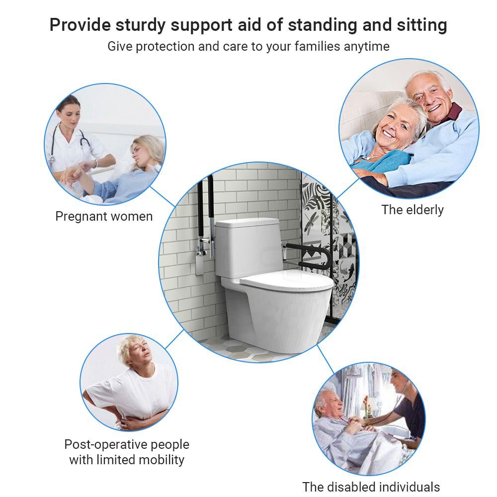Aluminum Alloy Handrail for Toilet Anti-Fall / Anti-Slip Bathroom Handrail Flip-Up Safety Handrail Screw-In Safety Grab Bar Handle Home Health Care Equipment for Elderly Disabled (without Black Sponge Cover)