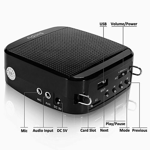 Portable High-Power 15W Rechargeable Voice Amplifier With Wired Microphone And Waistband Support MP3 Format Audio U Disk/TF Card For Tour Guides, Teachers, Coaches, Presentations, Salesman (Black) HT-S