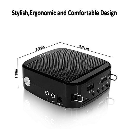 Portable High-Power 15W Rechargeable Voice Amplifier With Wired Microphone And Waistband Support MP3 Format Audio U Disk/TF Card For Tour Guides, Teachers, Coaches, Presentations, Salesman (Black) HT-S