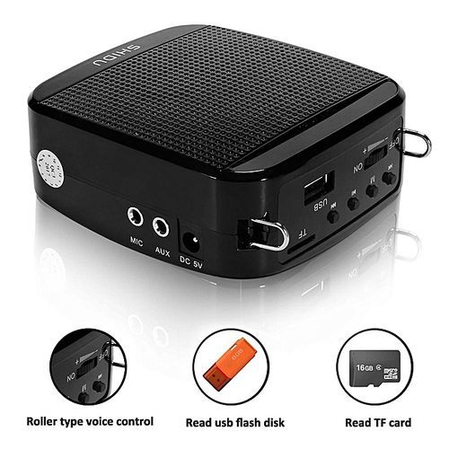 Portable High-Power 15W Rechargeable Voice Amplifier With Wired Microphone And Waistband Support MP3 Format Audio U Disk/TF Card For Tour Guides, Teachers, Coaches, Presentations, Salesman (Black) HT-S