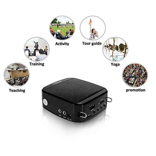 Portable High-Power 15W Rechargeable Voice Amplifier With Wired Microphone And Waistband Support MP3 Format Audio U Disk/TF Card For Tour Guides, Teachers, Coaches, Presentations, Salesman (Black) HT-S