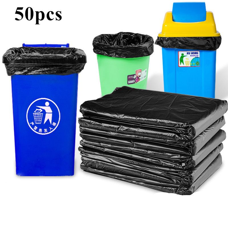 50pcs Large Garbage Bag Thickened Black Plastic Rubbish Bag For Household School Hospital Hotel Restaurant Kitchen Garbage Bag