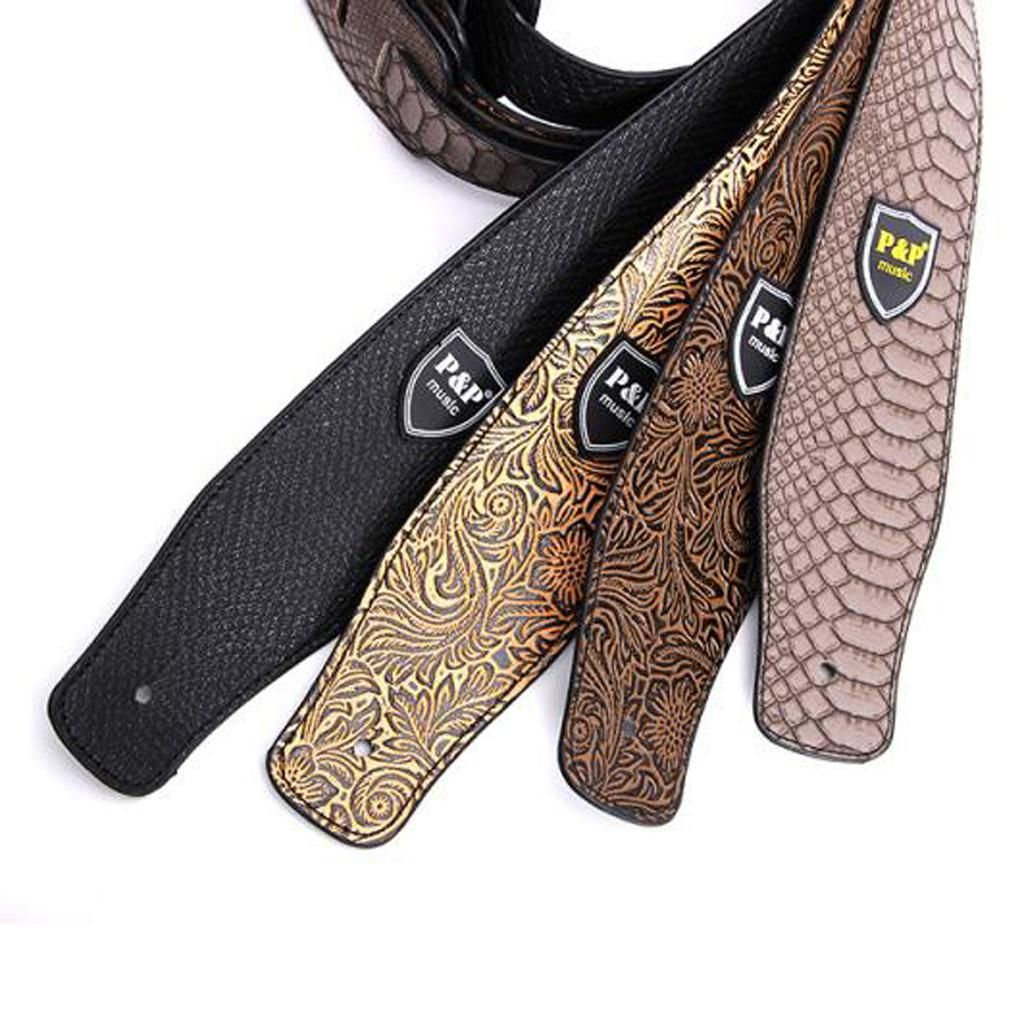 Adjustable PU Leather Guitars Bass Strap Special Pattern Perform Brown