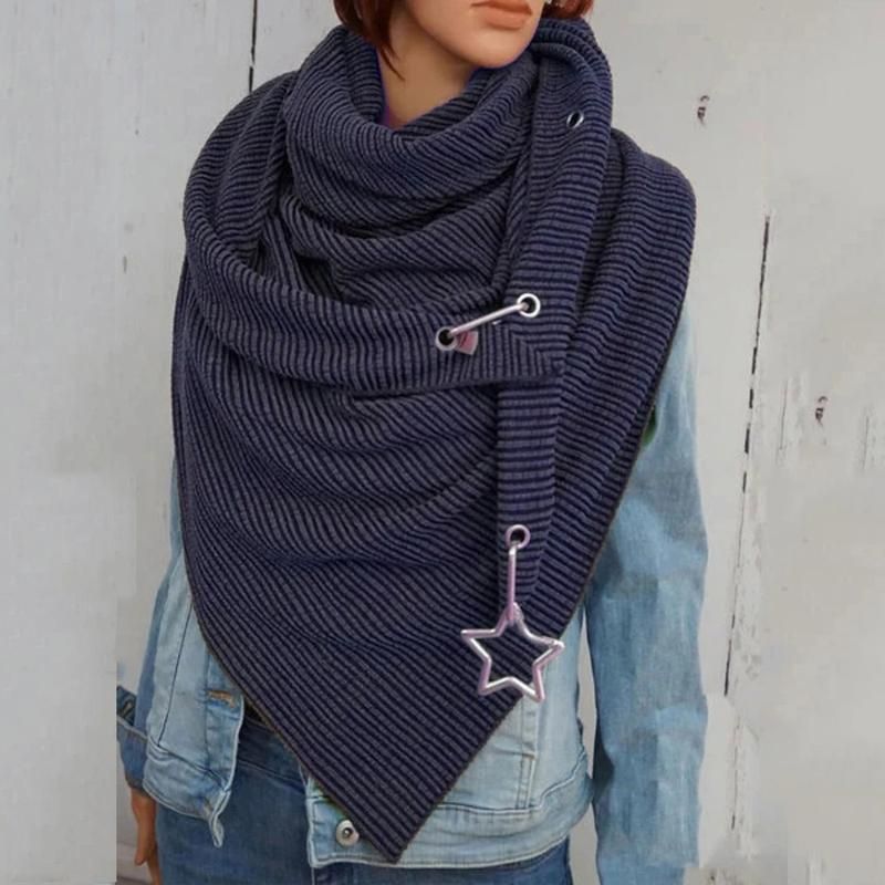 Women Autumn Winter Solid Color Button Star Soft Wrap-Black