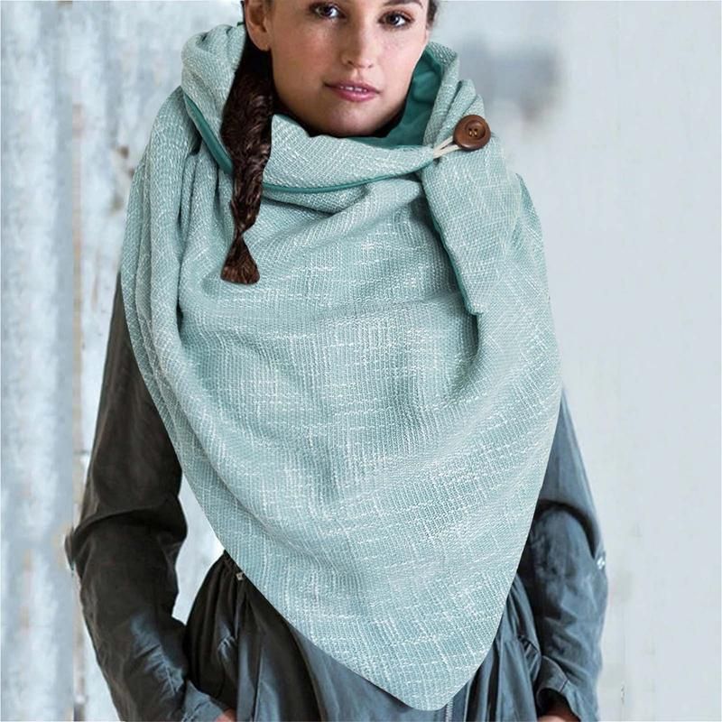 Women Autumn Winter Solid Color Button Star Soft Wrap-Black