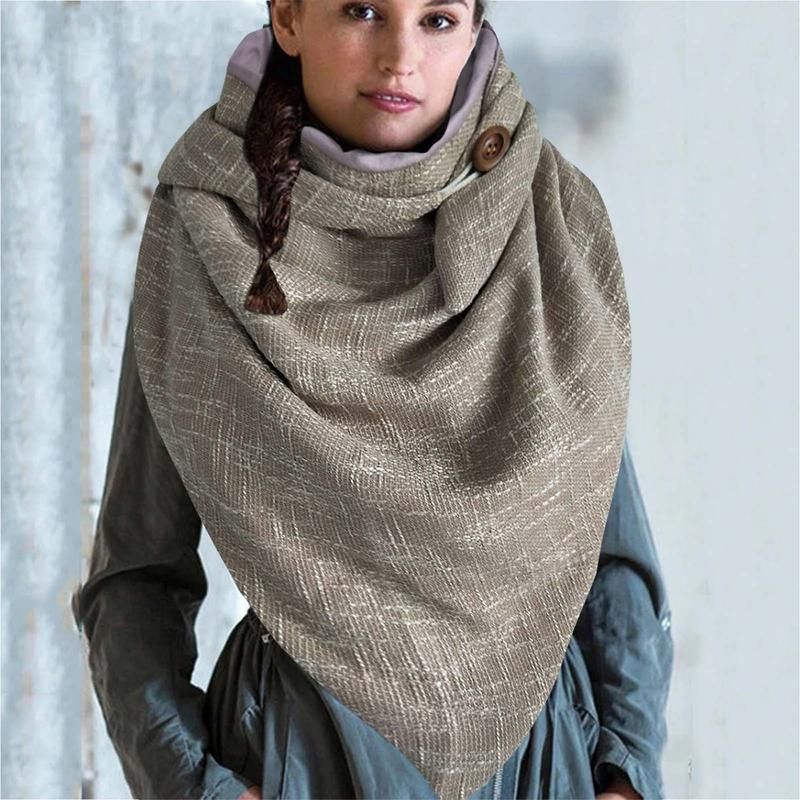 Women Autumn Winter Solid Color Button Star Soft Wrap-Black