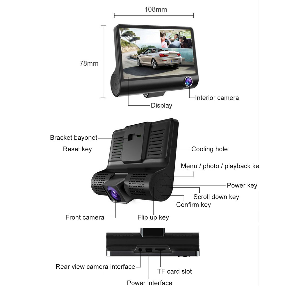 Driving Recorder 1080P Full HD Front And Rear Dual Dash Cam 8G-32G