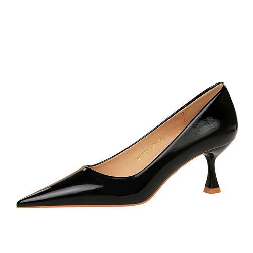 Low Heels Ladies Pumps Shiny Patent Leather Women Shoes Black