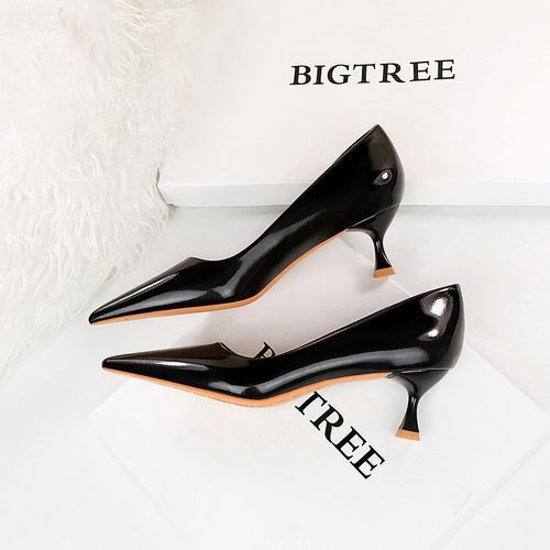 Low Heels Ladies Pumps Shiny Patent Leather Women Shoes Black