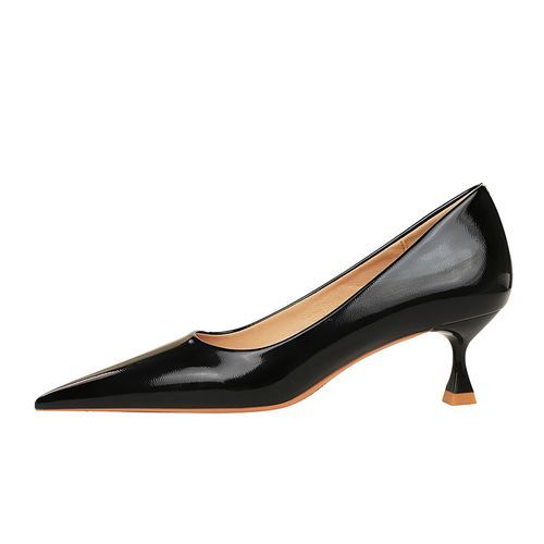 Low Heels Ladies Pumps Shiny Patent Leather Women Shoes Black