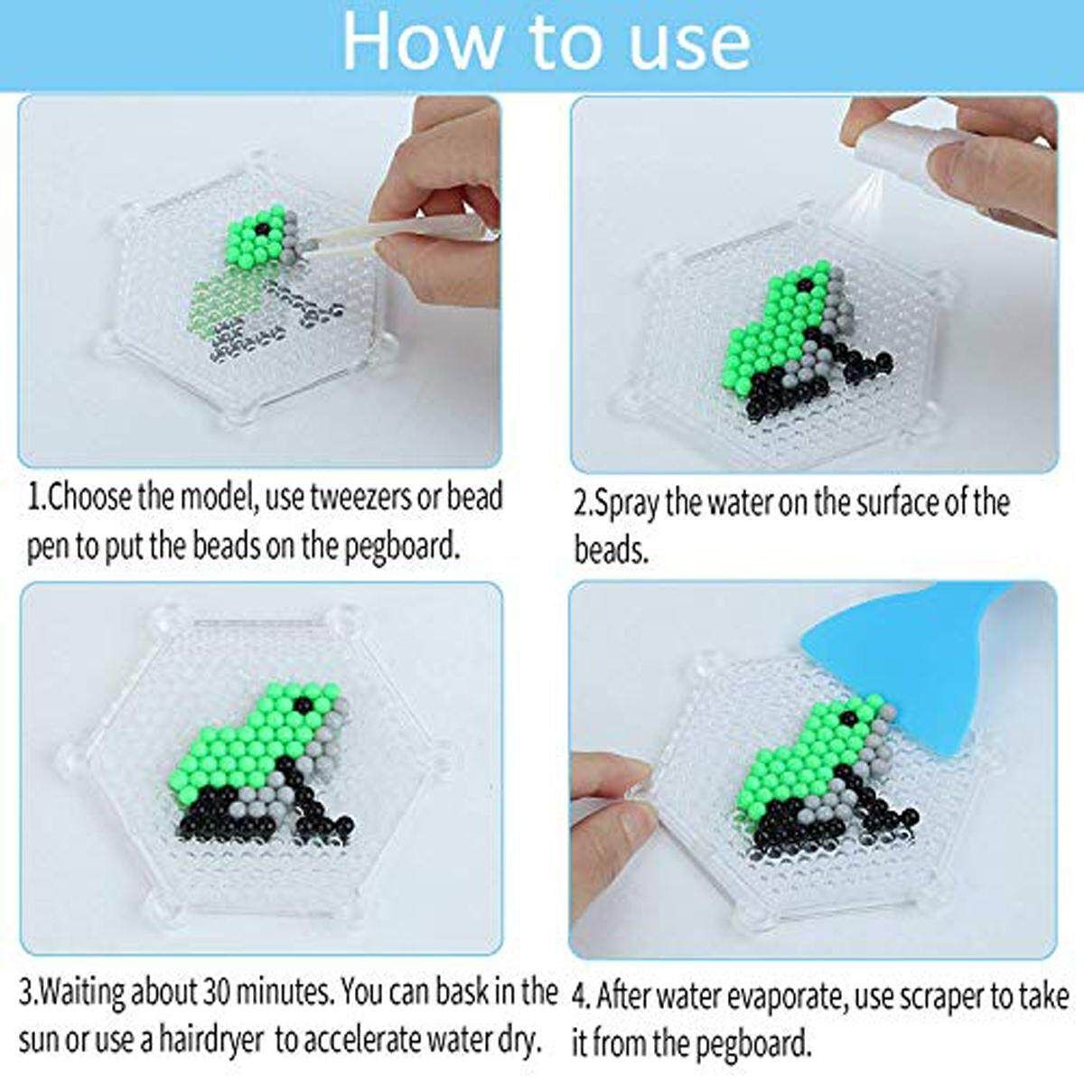 6500Pcs 30 Aqua Refill Water Fuse Jigsaw Beads Art DIY Craft Toys Kid Gift