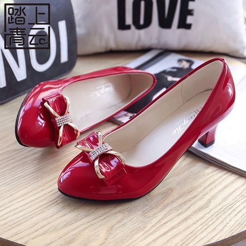 Women's Heels Mid Heel PU Leather Shoes Lady Cute Pumps