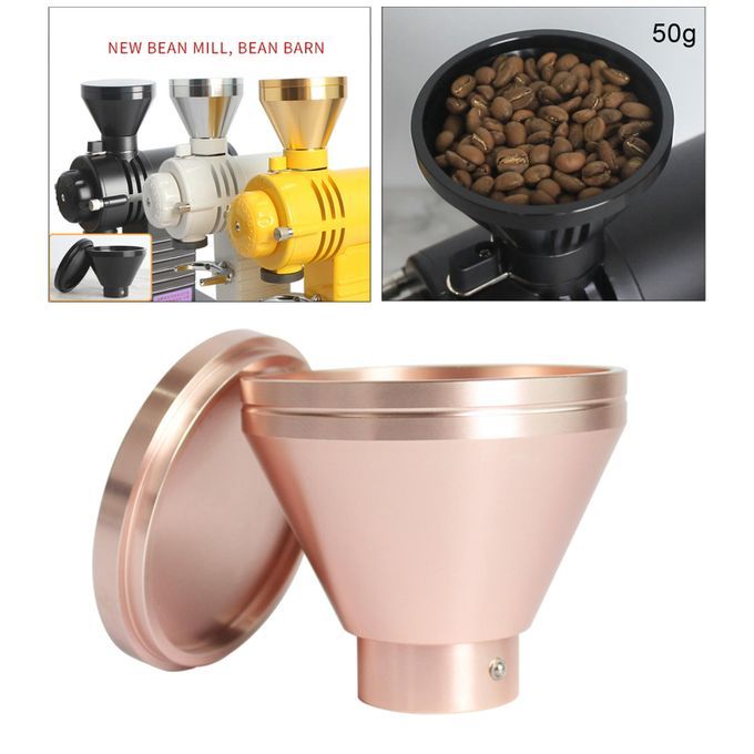 Aluminum Alloy Coffee Grinder Hopper With Lid Coffee Bean Rose Gold