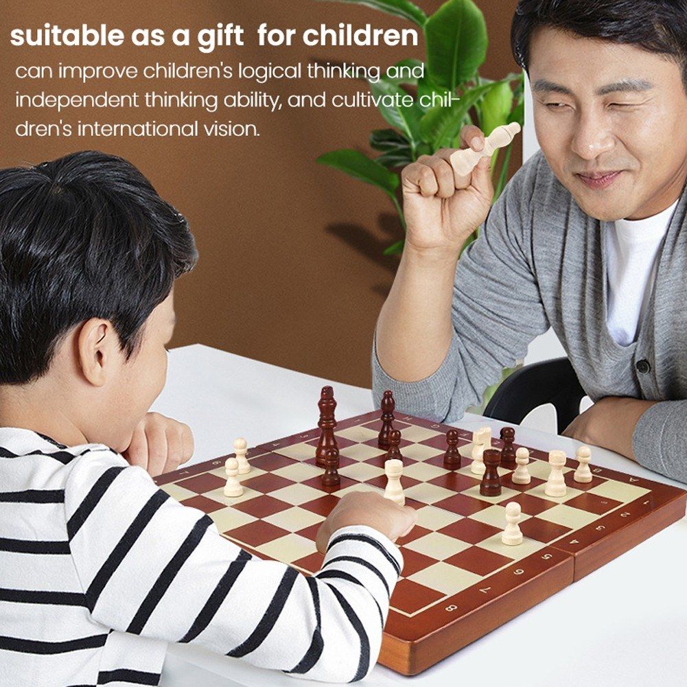 Magnetic Wooden Chess Board Set Portable 15.6x15.6 Inch