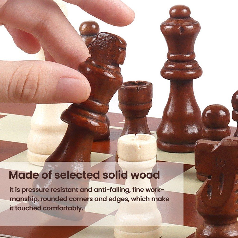 Magnetic Wooden Chess Board Set Portable 15.6x15.6 Inch