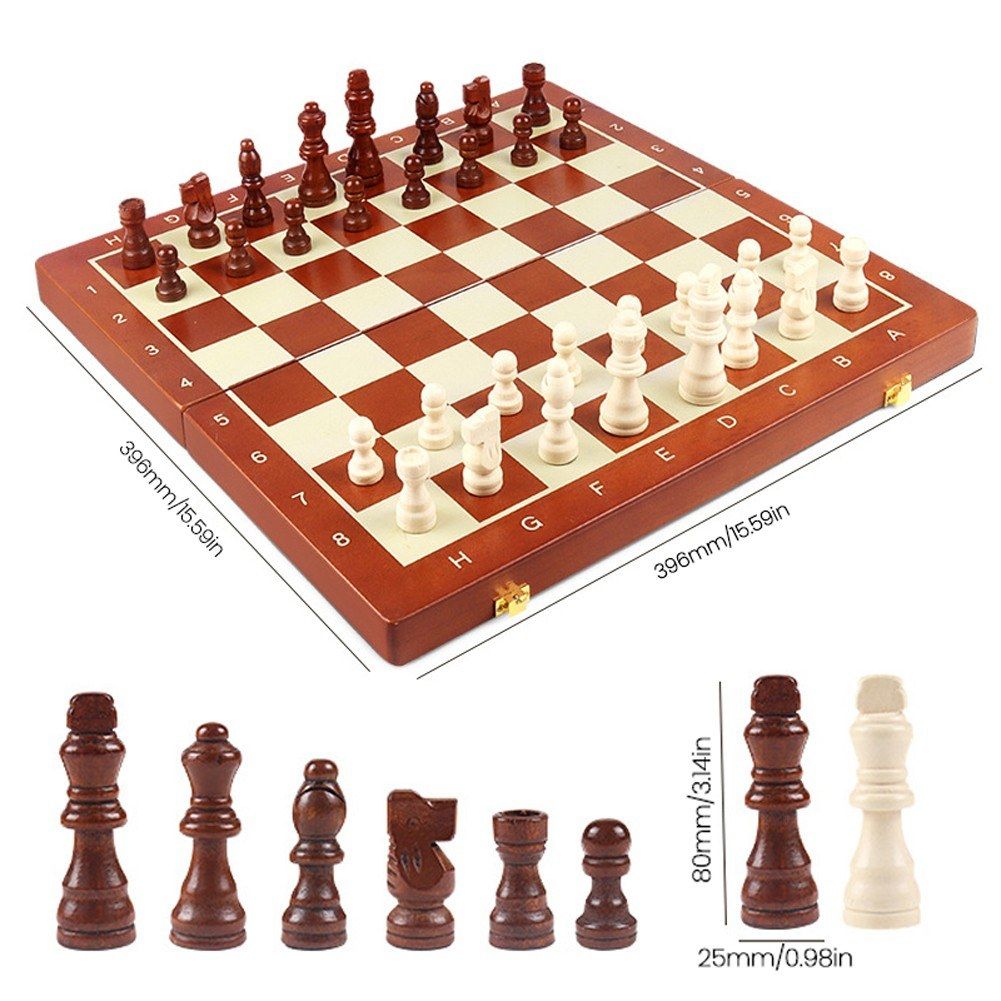 Magnetic Wooden Chess Board Set Portable 15.6x15.6 Inch