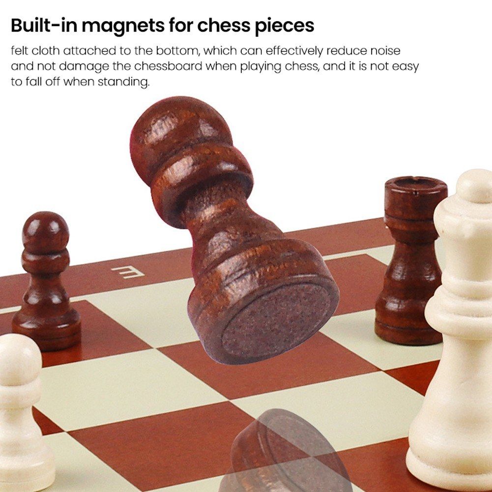 Magnetic Wooden Chess Board Set Portable 15.6x15.6 Inch