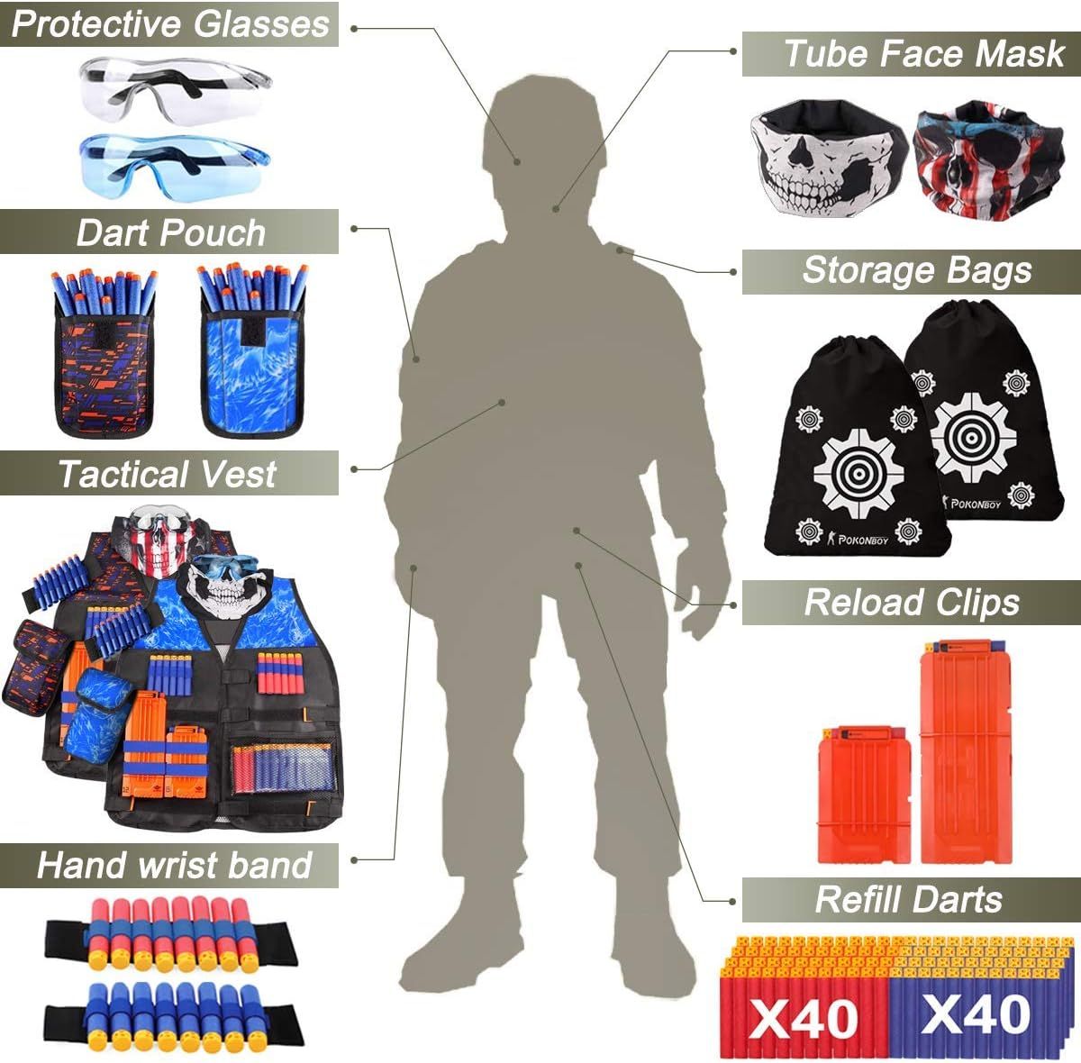 2 Sets Tactical Dress Vest Kit For Nerf Guns N-Strike Elite Series With 80 Bullets Refill Darts