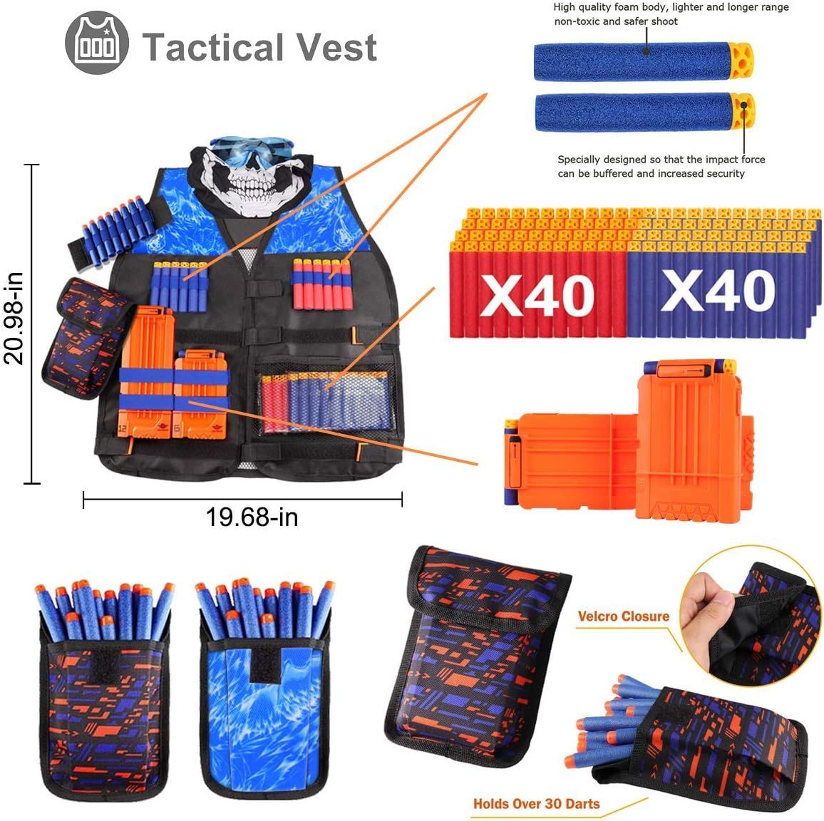 2 Sets Tactical Dress Vest Kit For Nerf Guns N-Strike Elite Series With 80 Bullets Refill Darts