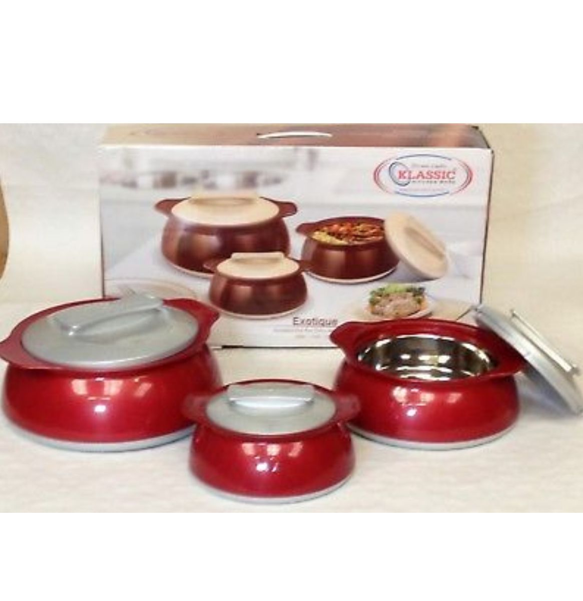 3 Set Food Warmer, Insulated Casserole, 1L,1.5L,2.5L