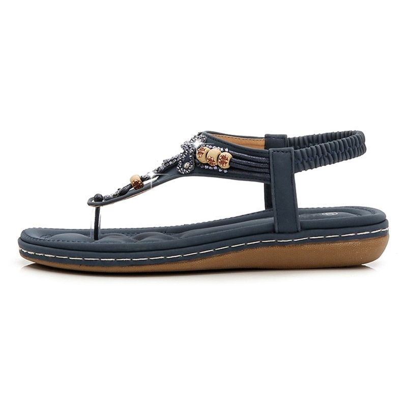 Bohemia Women Ladies Fashion Crystal Bead Flat Slipper Sandals Casual Sexy High Quality Outsid Ladies Shoes Med (3cm-5cm)
