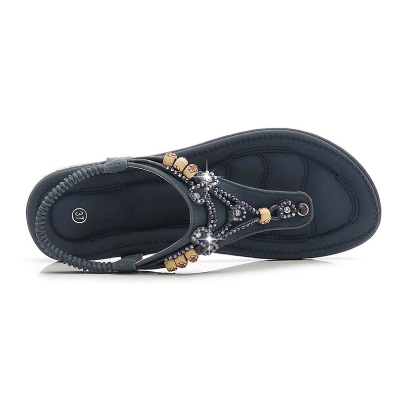 Bohemia Women Ladies Fashion Crystal Bead Flat Slipper Sandals Casual Sexy High Quality Outsid Ladies Shoes Med (3cm-5cm)