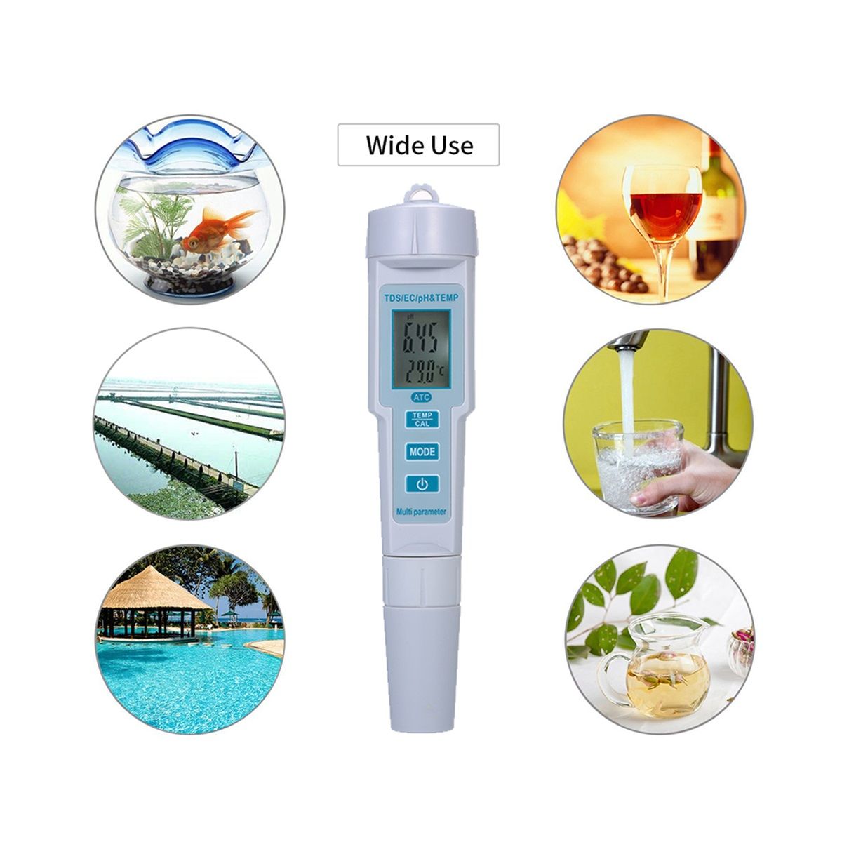 4 In 1 Water Quality PH/EC/ TDS/ Temperature Meter IP55 PH Tester For Water Pool Acquarium Automatic Backlight Display Tester