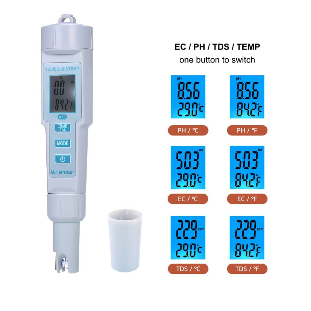 4 In 1 Water Quality PH/EC/ TDS/ Temperature Meter IP55 PH Tester For Water Pool Acquarium Automatic Backlight Display Tester