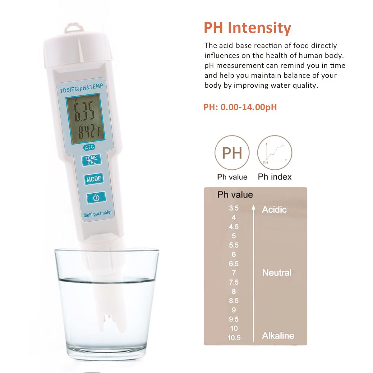 4 In 1 Water Quality PH/EC/ TDS/ Temperature Meter IP55 PH Tester For Water Pool Acquarium Automatic Backlight Display Tester