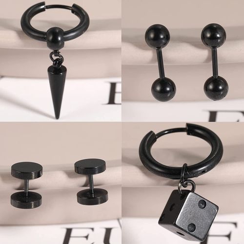 Black Cross Earrings For Men, 28 Pieces Stainless Steel Long