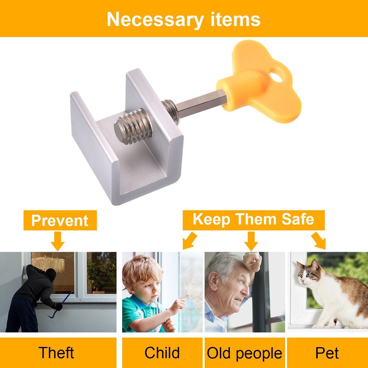 Adjustable Sliding Window Lock Aluminum Window Door Picture Frame Lock with Key for Home and Office