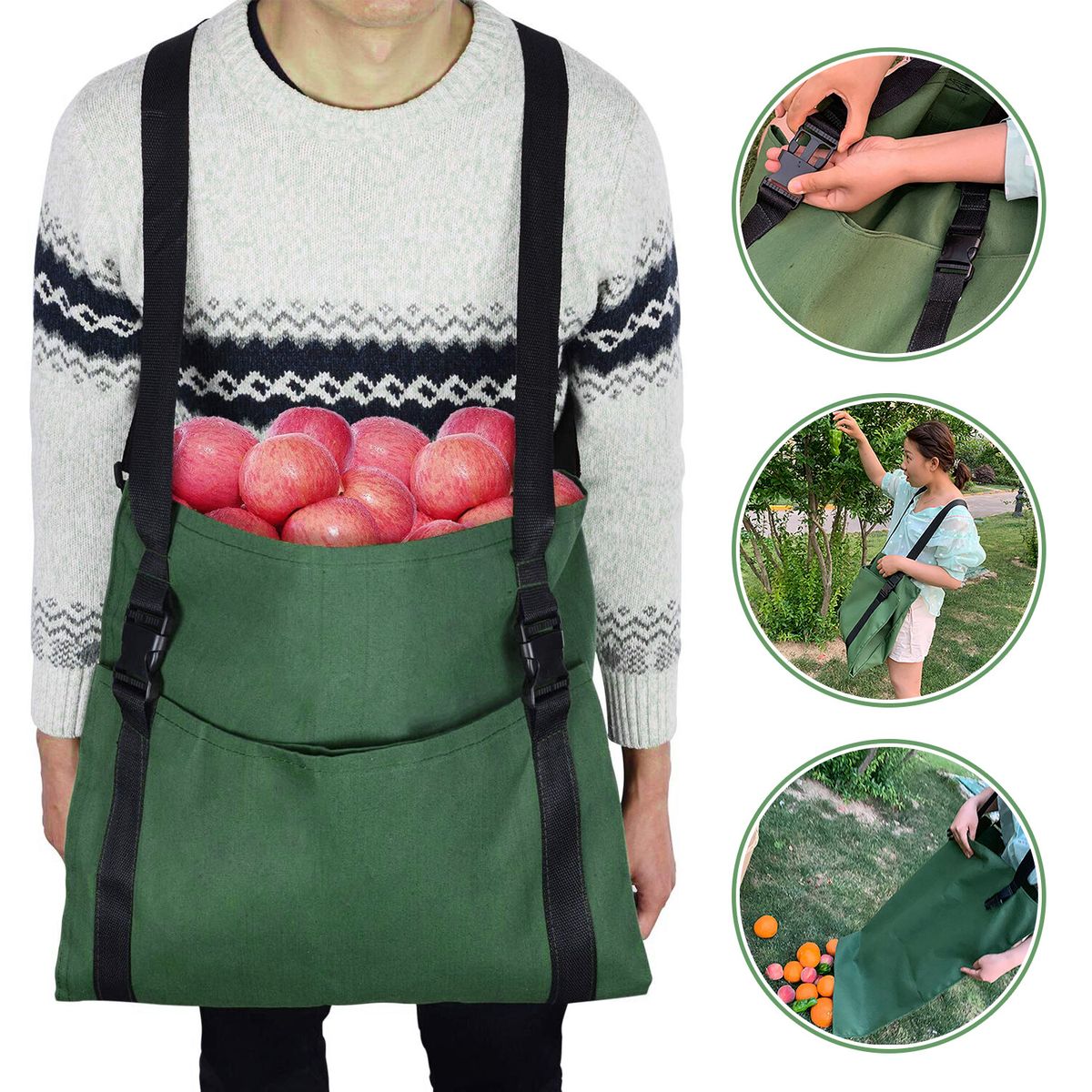 Fruit Picking Apron, Canvas Garden Fruit Picking Bag, Harvest Garden Apron With A Cross Strap To Release Your Hands, Vegetable Garden Picking Apron Can Load-Bearing 10KG Fruit