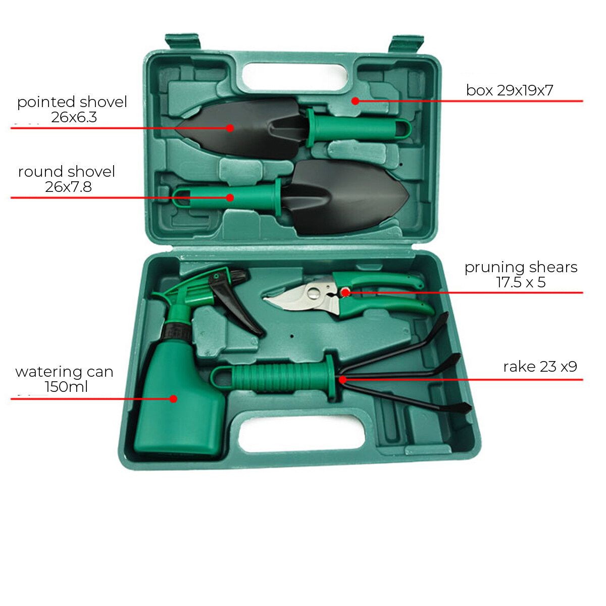 5PCS Garden Tool Set Grafting Pruning Shovel Rake Weeding Harrow Spray Bottle With Storage Box Antique White