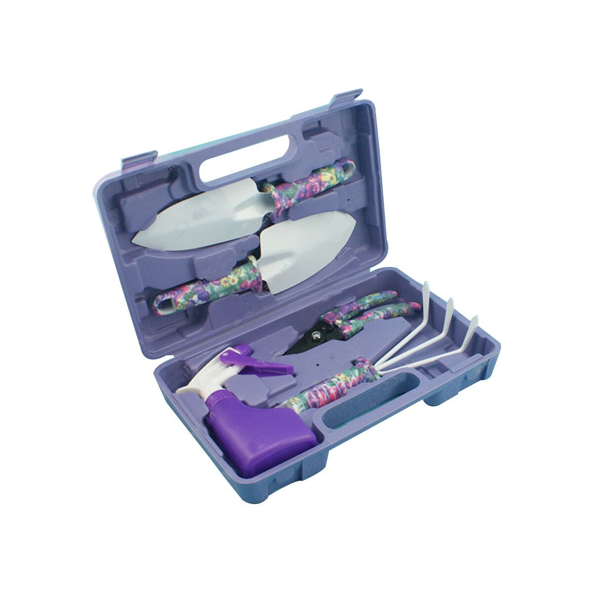 5PCS Garden Tool Set Grafting Pruning Shovel Rake Weeding Harrow Spray Bottle With Storage Box Antique White