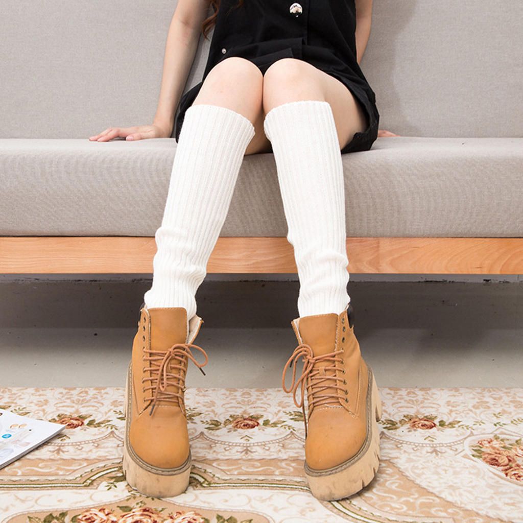 Women's Winter Warm Knit Leg Warmer Crochet Leggings Dance Boot White